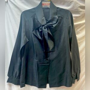 Vintage Stylish Black Satin Blouse with Bow tie ladies sz 14